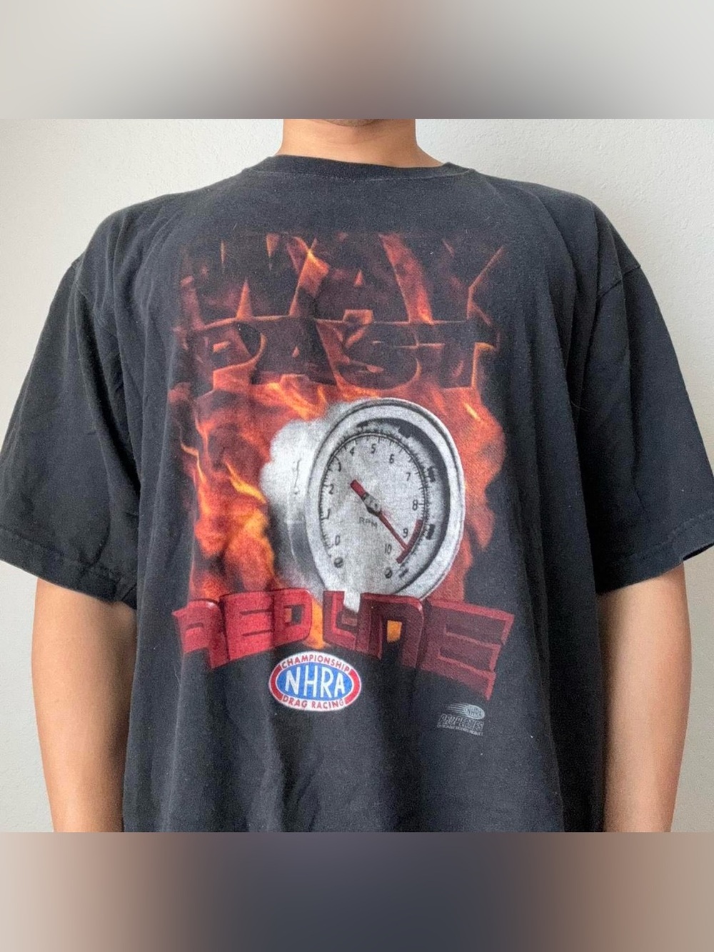 Vintage 2000s NHRA Championship Drag Racing Graphics Black Tee Shirt